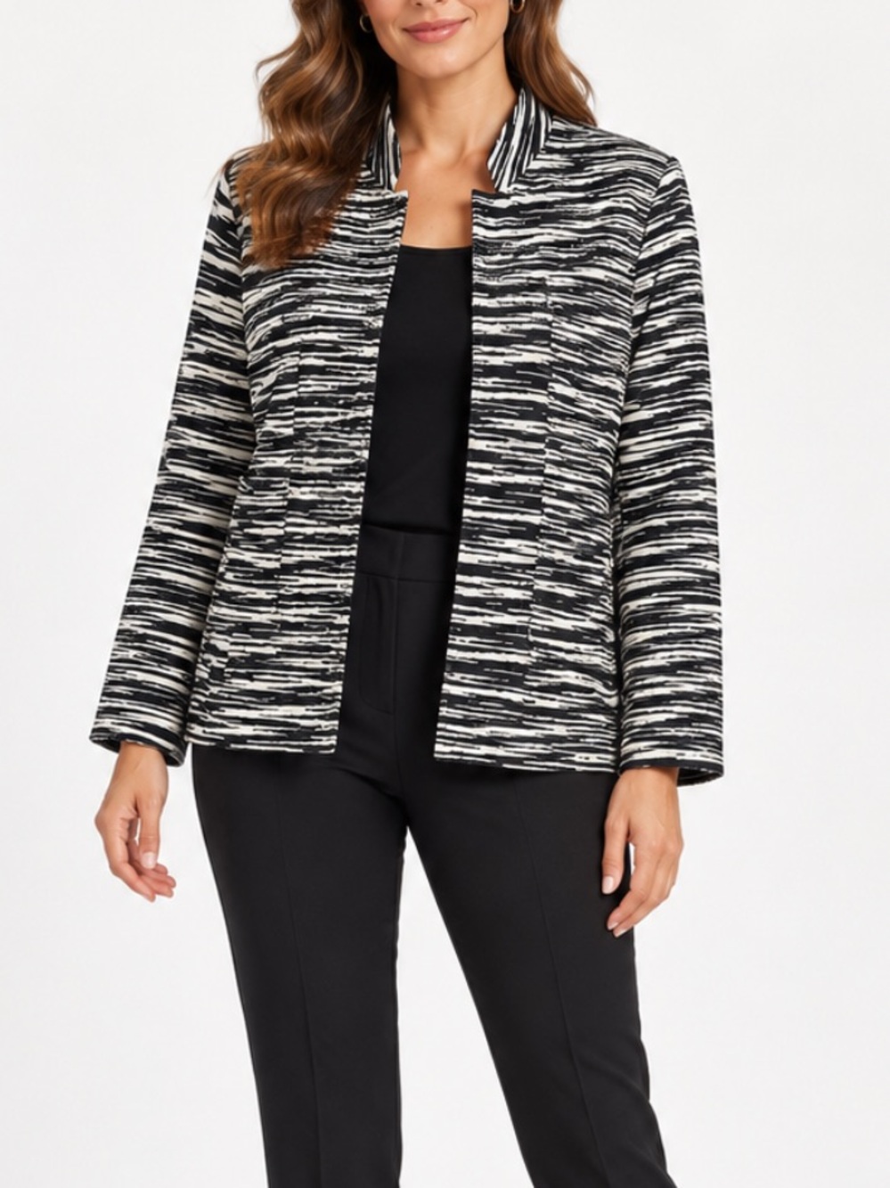 Chico’s Black White Abstract Stripe Jacket 3 XL Workwear Contemporary Office